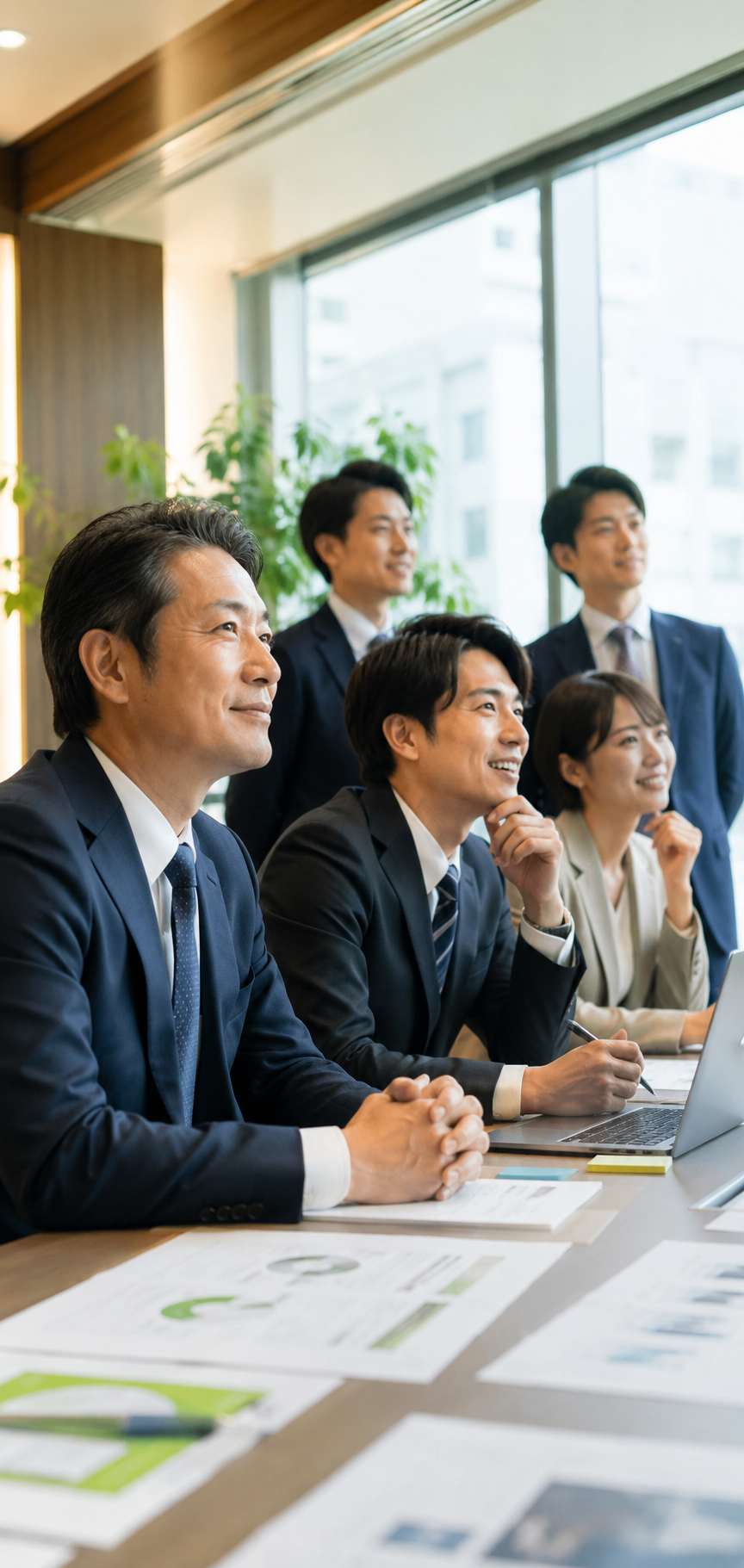 社長と管理職が会社の未来について話し合う様子