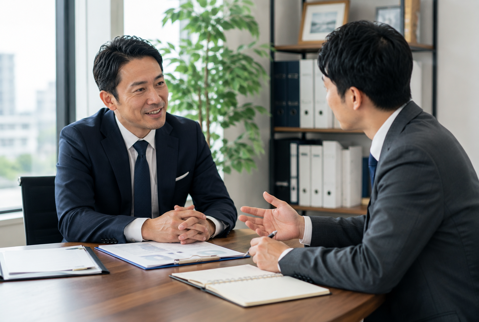 男性経営者と人事労務の専門家が相談している様子