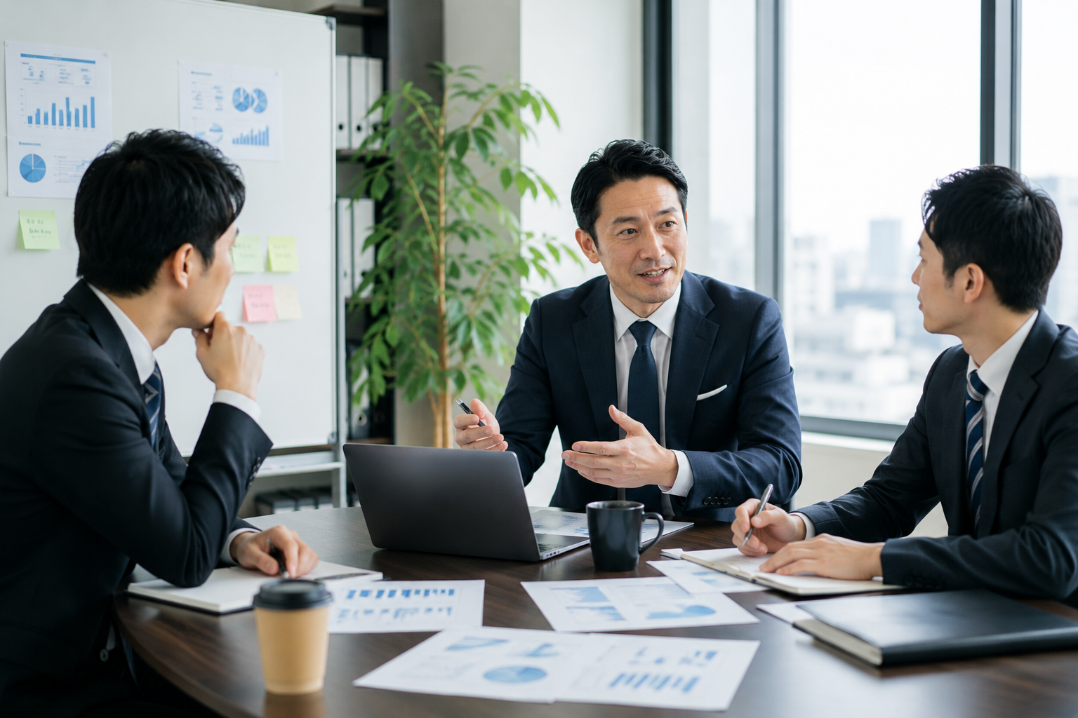 男性経営者が会議をしているオフィス