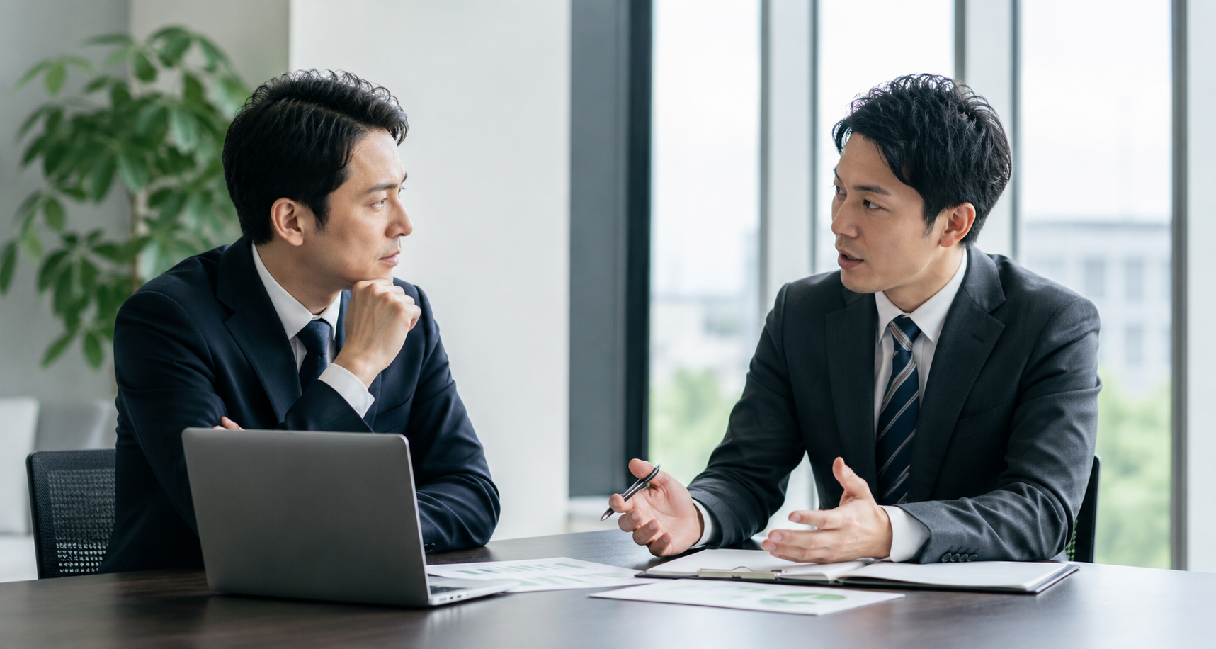 男性経営者と管理職が打ち合わせをしている様子